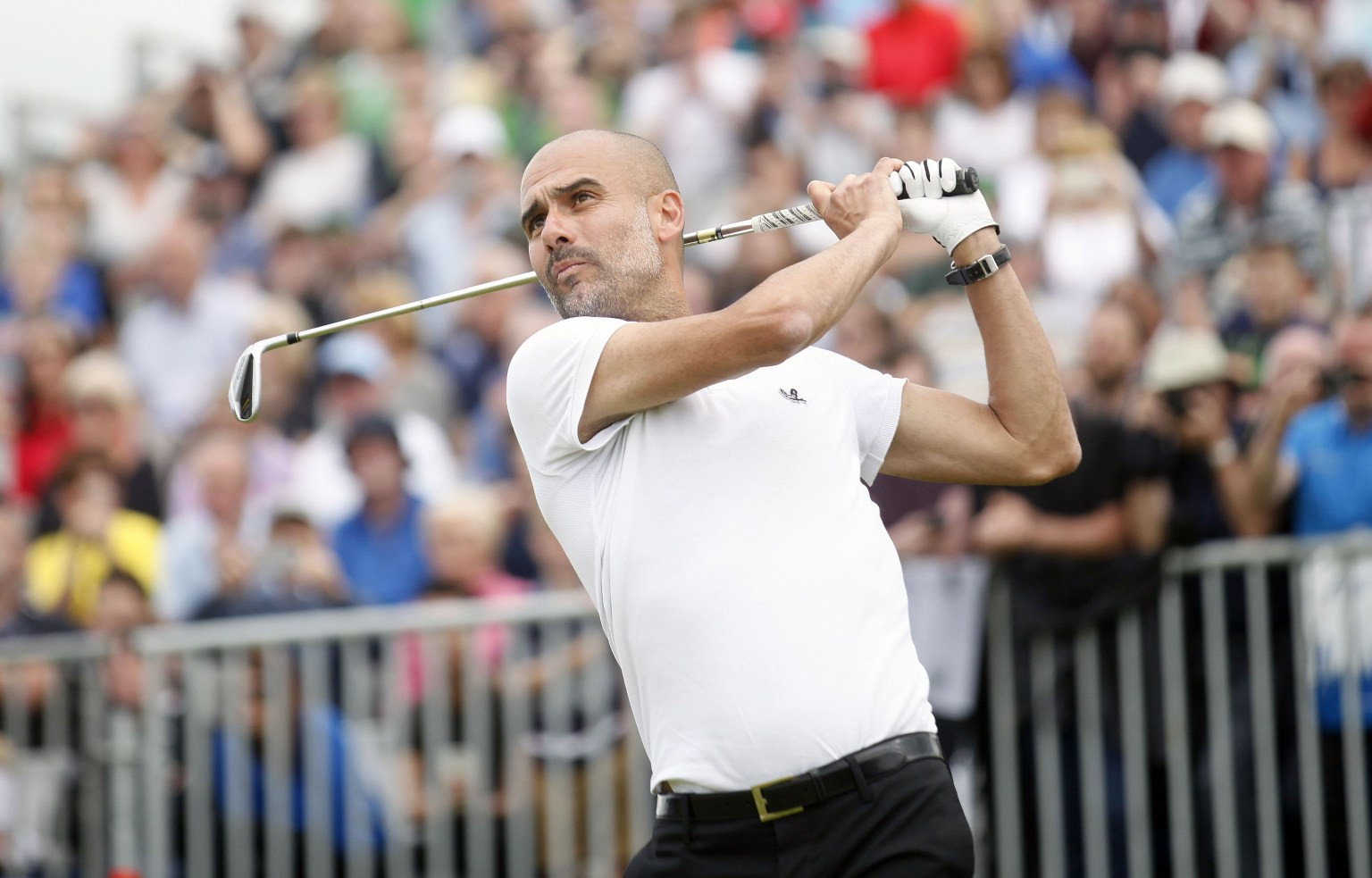 Pep Guardiola teeing off 6th hole