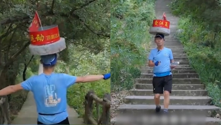 Ông Trương Huân Mộc đội cối đá leo núi